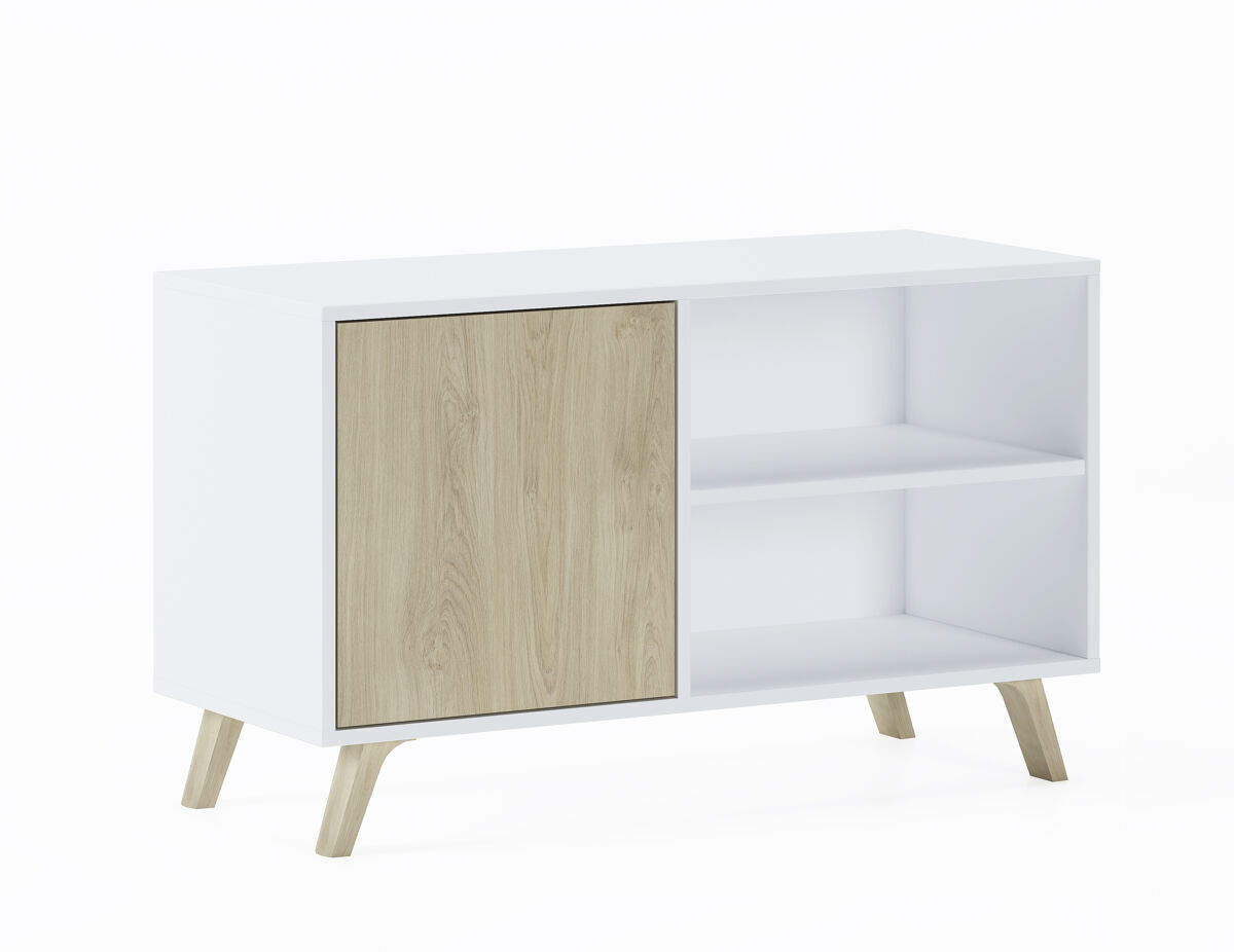 mueble tv con patas y almacenamiento en blanco y puccini 95 cm wind blanco - puccini 95 x 569 x 396 cm