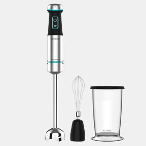 Cecotec Varinha mágica de 1200 W, tecnologia CrossBlades com lâminas de 4 folhas, revestimento de titânio preto, pé XL extra comprido, proteção anti salpicos e seletor de velocidade com função Turbo. Inclui copo de 800 ml com tampa e batedor de claras.