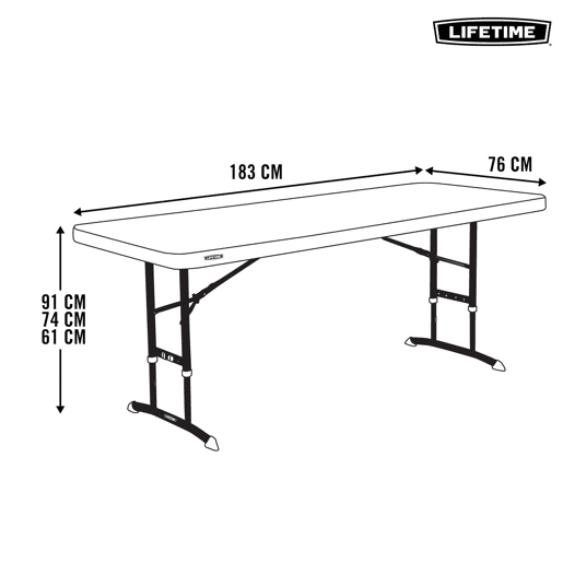 Mesa dobrável ajustável em altura Lifetime 183x76x61-91 cm