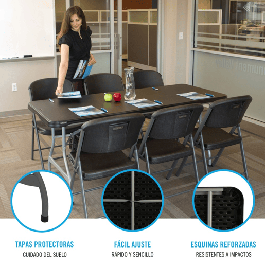 Mesa rectangular patas plegables negro LIFETIME 182 x 76 x 73,5 cm