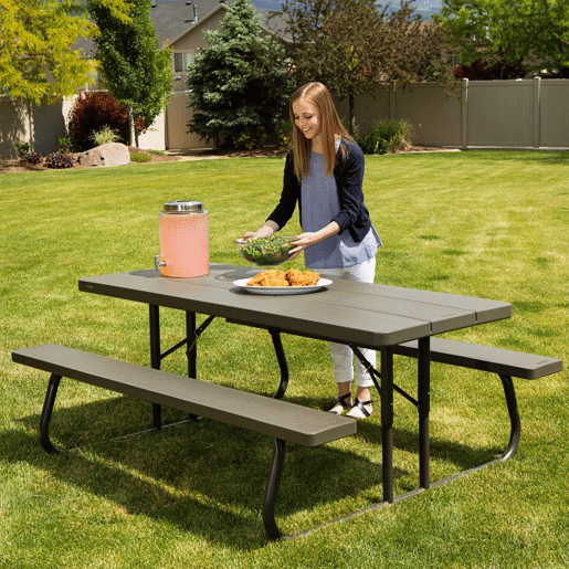 Mesa con bancos plegable ultrarresistente marrón LIFETIME 183x76x74 cm UV100