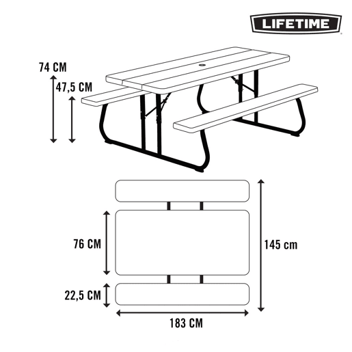 Mesa con bancos plegable ultrarresistente marrón LIFETIME 183x76x74 cm UV100