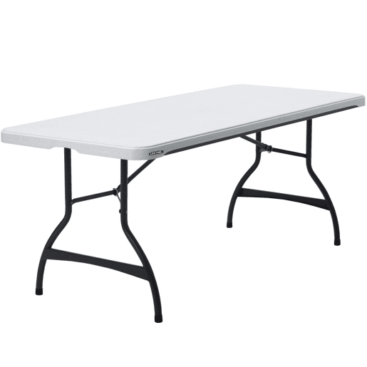 Mesa rectangular patas plegables blanco efecto granito LIFETIME 182 x 76 x 73,5 cm Mesa rectangular patas plegables blanco efecto granito LIFETIME 182 x 76 x 73,5 cm