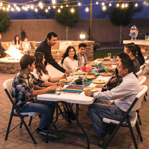 Mesa rectangular patas plegables blanco efecto granito LIFETIME 182 x 76 x 73,5 cm Mesa rectangular patas plegables blanco efecto granito LIFETIME 182 x 76 x 73,5 cm