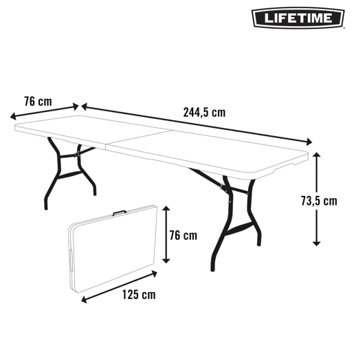 Mesa dobrável retangular branca Lifetime 245x76x74 cm