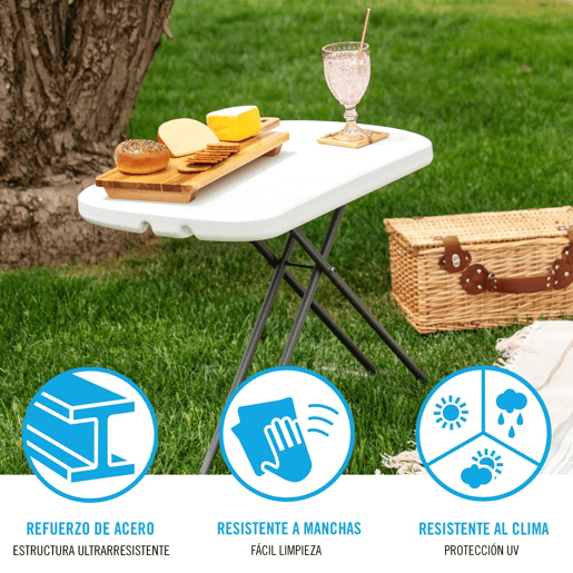 Mesa auxiliar plegable ajustable en altura LIFETIME 66 x 46 x 61-71 cm