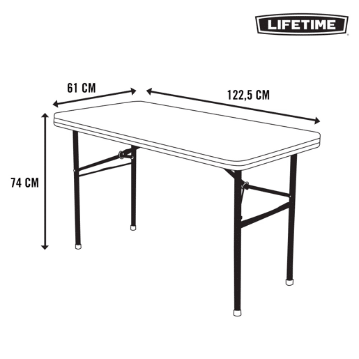 Mesa pés dobráveis retangular creme Lifetime 122x61x74 cm