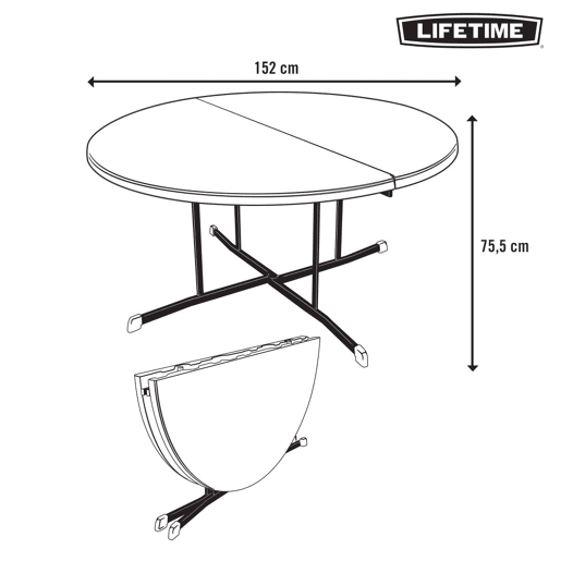 Mesa dobrável branca redonda Lifetime Ø152x75,5 cm