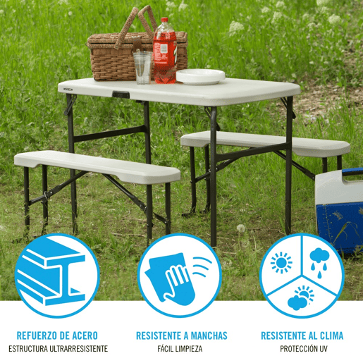 Conjunto plegable mesa y 2 bancos utrarresistente LIFETIME 106x61x74 cm UV100