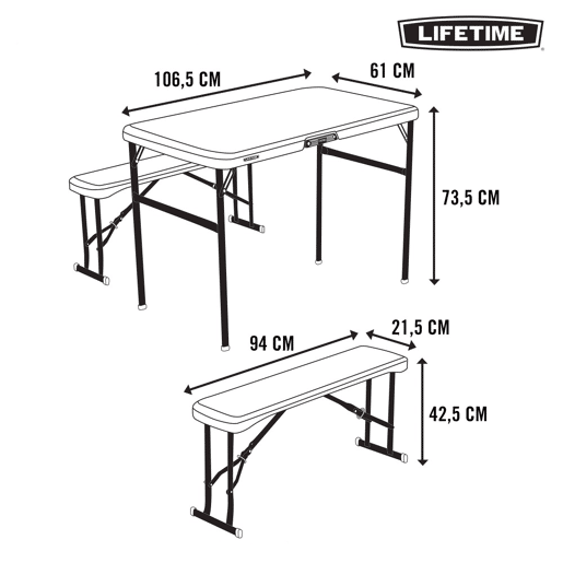 Conjunto plegable mesa y 2 bancos utrarresistente LIFETIME 106x61x74 cm UV100