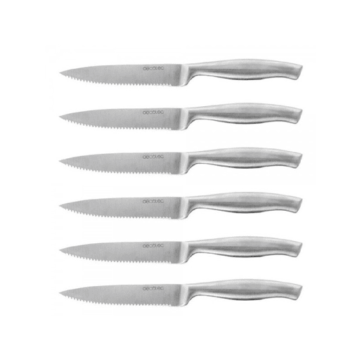 Cecotec Set de 6 facas profissionais de carne com serra e folha de 2 mm de espessura.