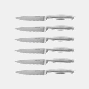 Cecotec Set de 6 facas profissionais de carne com serra e folha de 2 mm de espessura.