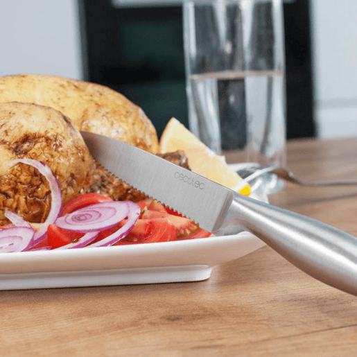 Cecotec Set de 6 facas profissionais de carne com serra e folha de 2 mm de espessura.