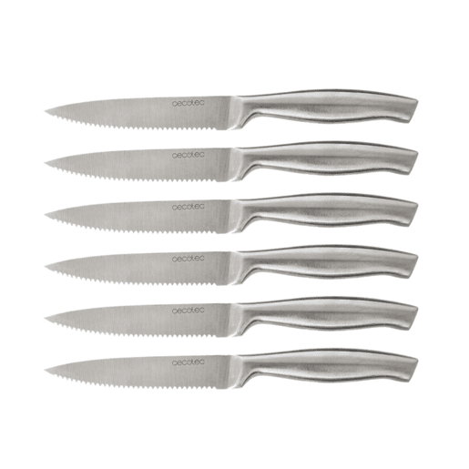 Cecotec Set de 6 facas profissionais de carne com serra e folha de 2 mm de espessura.