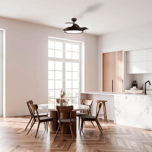 Cecotec Ventoinha de teto com pás retrácteis e acabamento branco, iluminação LED com 3 intensidades e 42 de diâmetro. Temporizador 8H, função Inverno-Verão, controlo remoto e 3 pás.