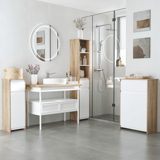HOMCOM Móvel Auxiliar Casa de Banho com 1 Gaveta e 2 Portas Armário Casa de Banho de Estilo Moderno Anti-Tombo 60x30x90cm Branco e Madeira