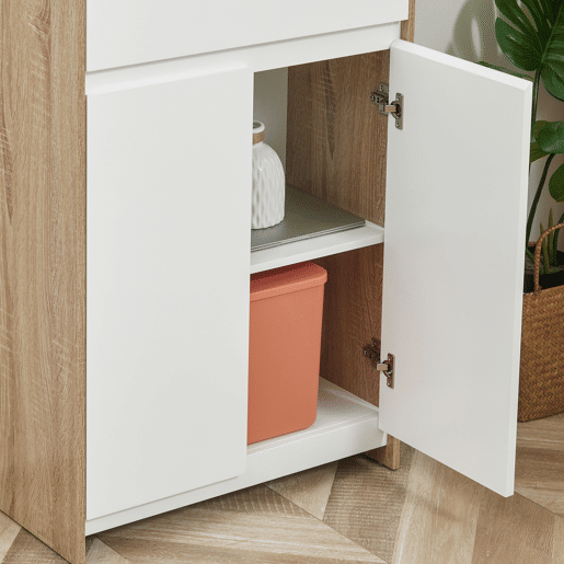 HOMCOM Móvel Auxiliar Casa de Banho com 1 Gaveta e 2 Portas Armário Casa de Banho de Estilo Moderno Anti-Tombo 60x30x90cm Branco e Madeira