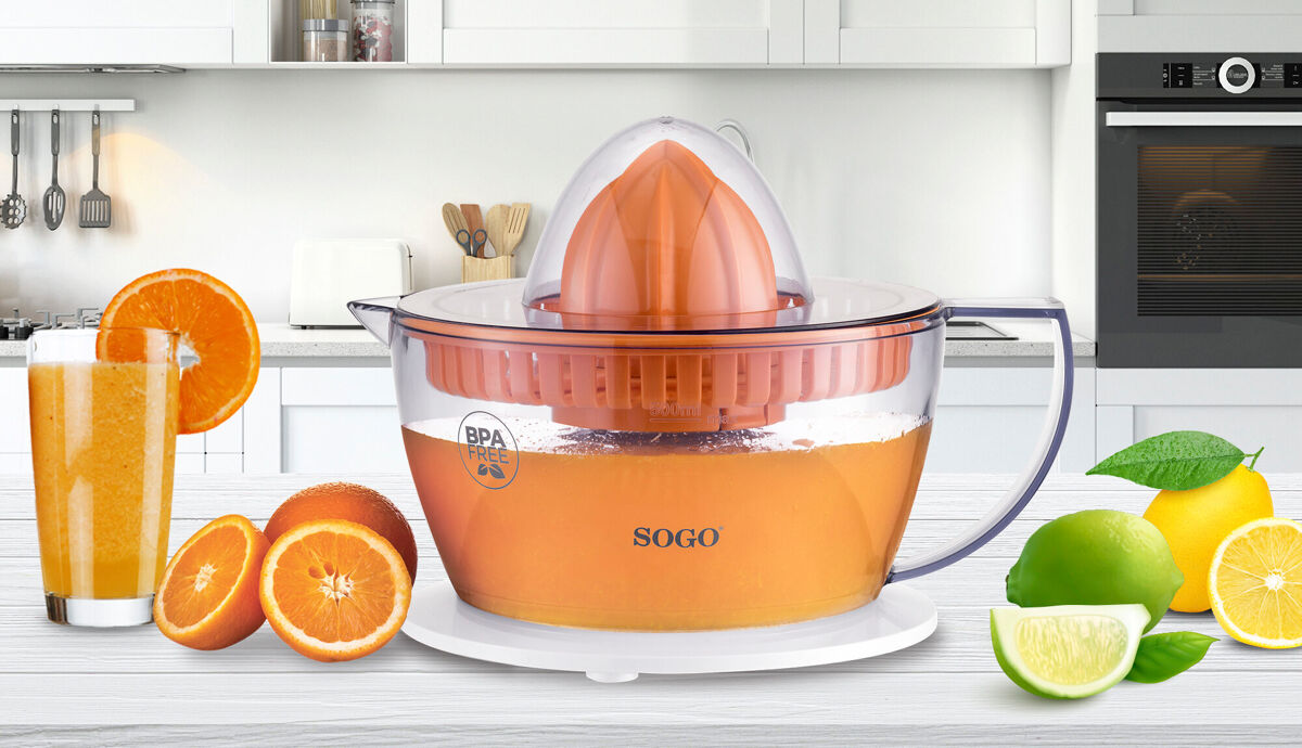 exprimidor de zumo con giro automatico bidireccional autoapagado 500ml - 40w naranja-blanco