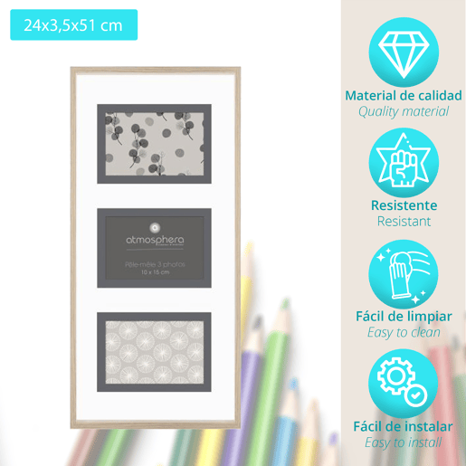 Estrutura de parede decorativa para 3 fotos