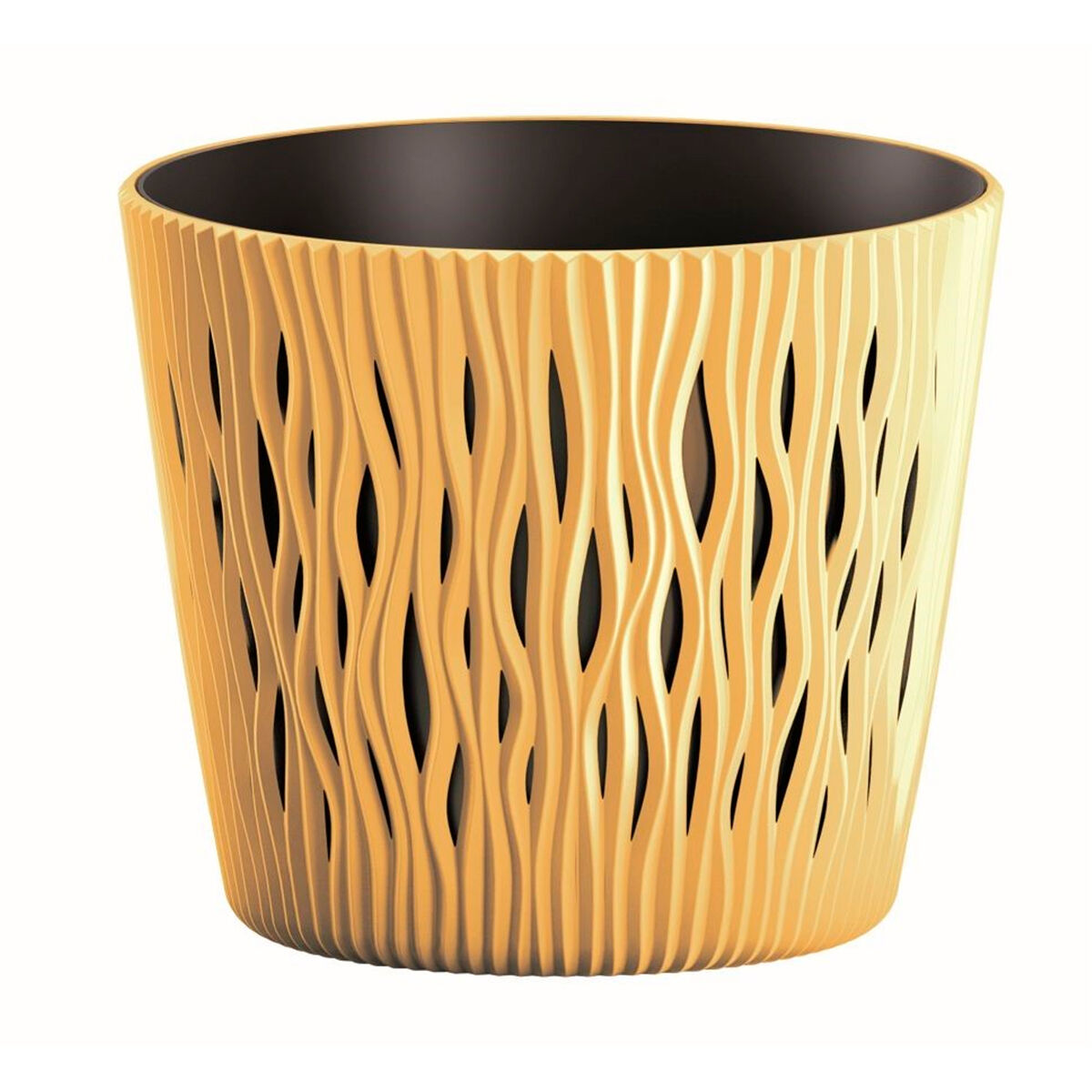 Maceta redonda de plastico sandy round en color mostaza 15,8 (largo) x 15,8 (ancho) x 13,8 (alto) cm