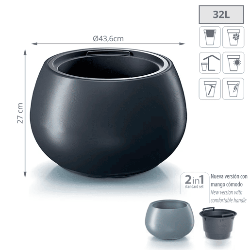 Heos 32L Pot., Com depósito, dimensões (mm) 436x436x270, cor antracite