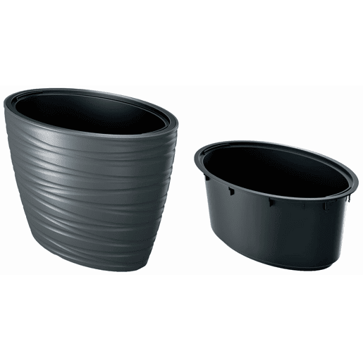 Potão oval com depósito plástico de 56L em cor antracite 58,5 (comprimento) x 38,5 (largura) x 42,3 (alta) cm