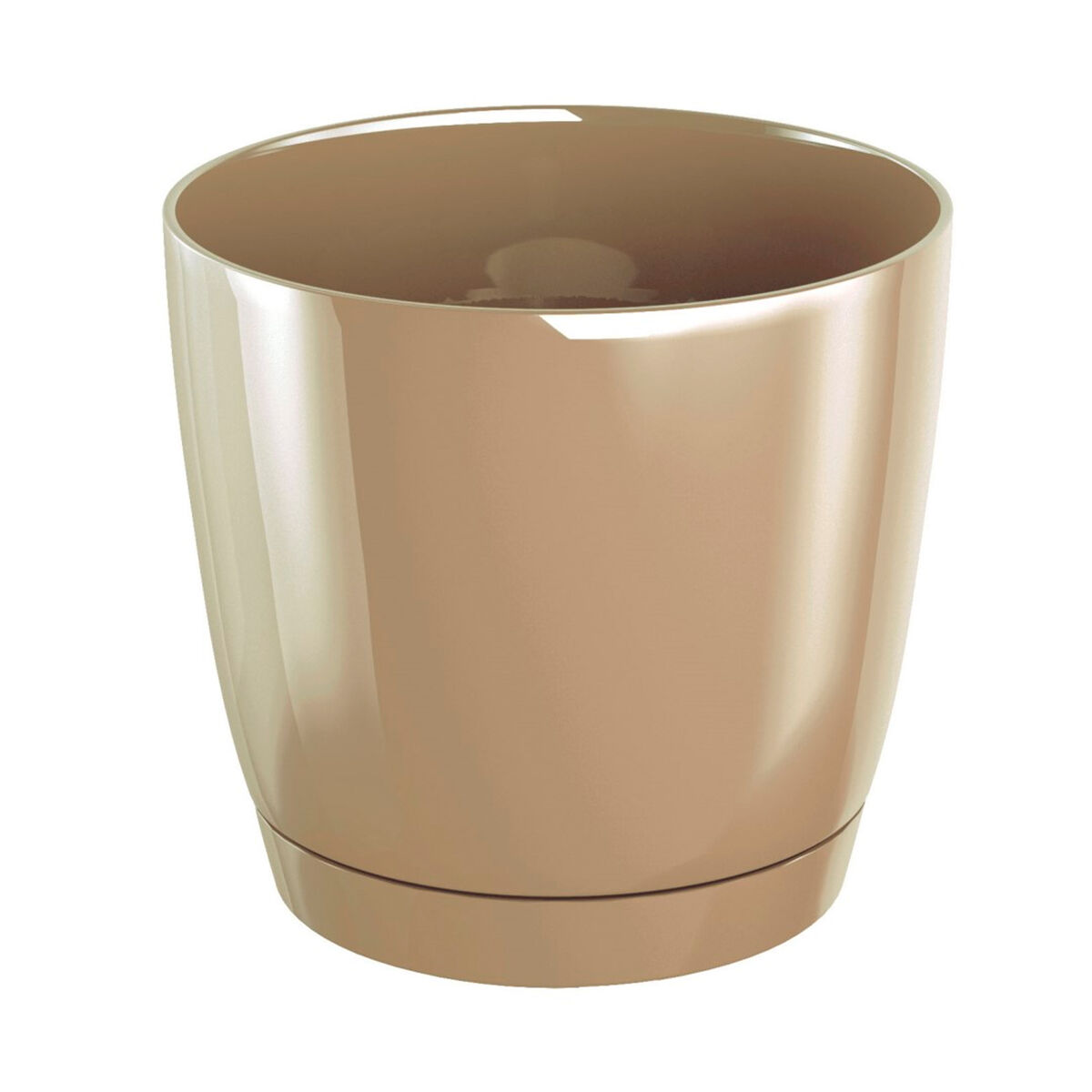 Maceta redonda de plastico coubi round p en color cafe con leche 12 (largo) x 12 (ancho) x 11 (altura) cm