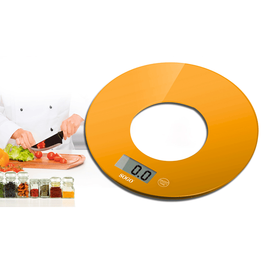 BALANÇA DE COZINHA - REDONDA - VIDRO - 5KG - LARANJA