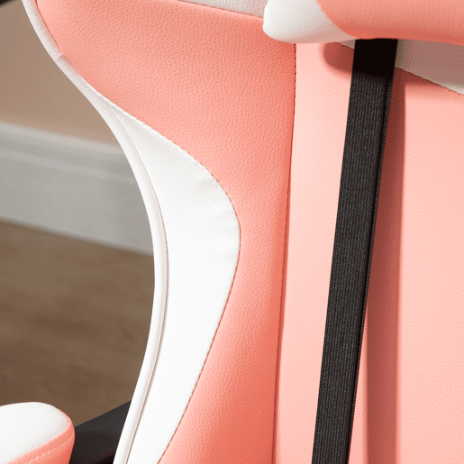 Vinsetto Cadeira Gaming Ergonômica Cadeira para Videojogos Reclinável com Altura Ajustável Apoio para a Cabeça e Almofada Lombar 63x67x122-130cm Rosa e Branco