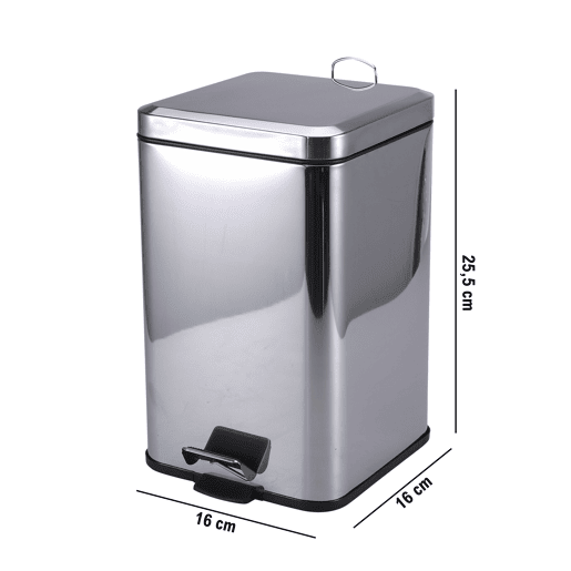 Cubo de lixo com pedal protenrop metalizado fabricado em aço inoxidável 16 x 16 x 25,5 cms
