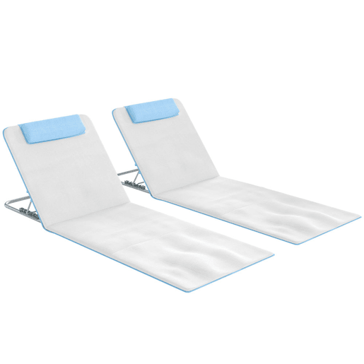 Outsunny Conjunto de 2 Esteiras de Praia com Encosto Reclinável em 5 Níveis Bolsa de Transporte e Apoio de Cabeça 48x134x33-43 cm Branco Creme