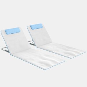 Outsunny Conjunto de 2 Esteiras de Praia com Encosto Reclinável em 5 Níveis Bolsa de Transporte e Apoio de Cabeça 48x134x33-43 cm Branco Creme