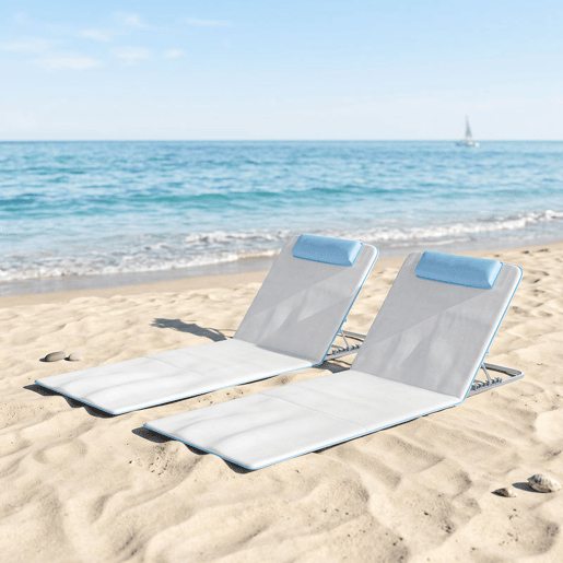 Outsunny Conjunto de 2 Esteiras de Praia com Encosto Reclinável em 5 Níveis Bolsa de Transporte e Apoio de Cabeça 48x134x33-43 cm Branco Creme