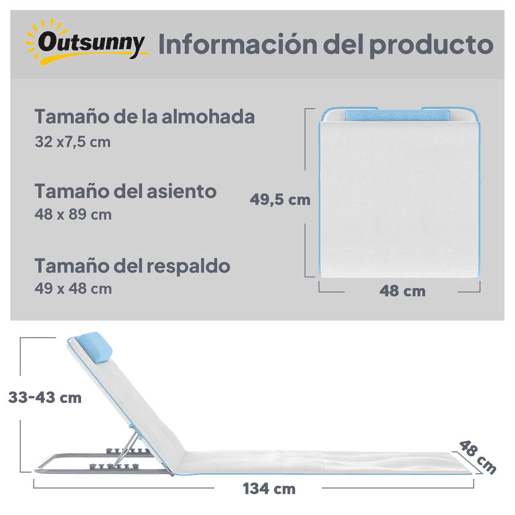 Outsunny Conjunto de 2 Esteiras de Praia com Encosto Reclinável em 5 Níveis Bolsa de Transporte e Apoio de Cabeça 48x134x33-43 cm Branco Creme
