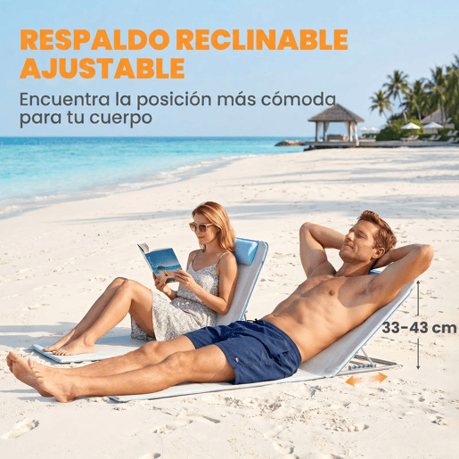 Outsunny Conjunto de 2 Esteiras de Praia com Encosto Reclinável em 5 Níveis Bolsa de Transporte e Apoio de Cabeça 48x134x33-43 cm Branco Creme