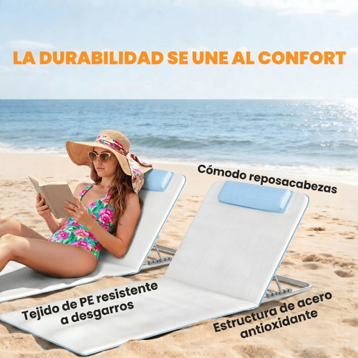 Outsunny Conjunto de 2 Esteiras de Praia com Encosto Reclinável em 5 Níveis Bolsa de Transporte e Apoio de Cabeça 48x134x33-43 cm Branco Creme