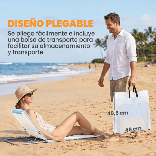 Outsunny Conjunto de 2 Esteiras de Praia com Encosto Reclinável em 5 Níveis Bolsa de Transporte e Apoio de Cabeça 48x134x33-43 cm Branco Creme