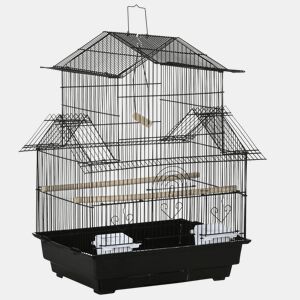 PawHut Gaiola para Pássaros de Metal com Bandeja Amovível 2 Comedouros e Poleiros 50,5x41x63cm Preto