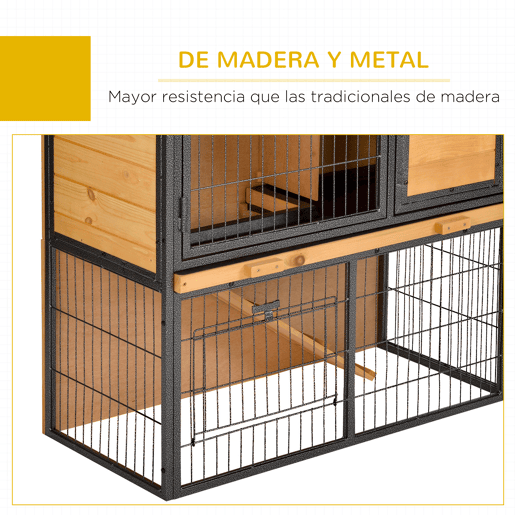 PawHut Coelheira de Exterior de Madeira para Animais Pequenos 2 Níveis com Rampa Bandeja Removível Portas com Fechaduras 89,5x45x81 cm Madeira e Cinza