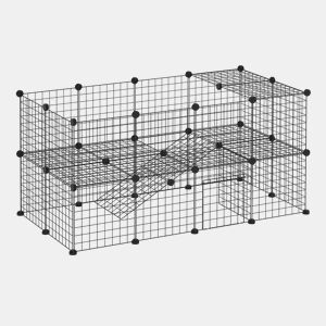 PawHut Recinto de Metal para Animais de Estimação Recinto Metálico com 36 Painéis para Pequenos Animais Desmontável DIY 146x73x73 cm Preto