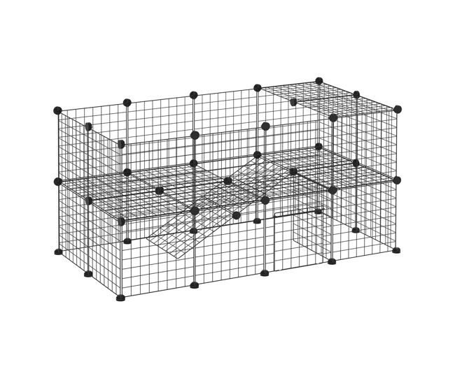 Pawhut valla metálica para mascotas de 36 paneles, jaula para animales pequeños, forma personalizable, jaula para conejos, cobayas, chinchillas, gatitos, 146x73x73 cm, negro