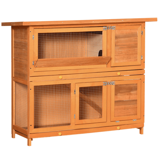 PawHut Coelheira de Madeira Exterior de 2 Níveis Gaiola para Coelhos com Teto Asfáltico Dobrável Rampa Portas e 2 Bandejas Removíveis 120x48x100cm Madeira