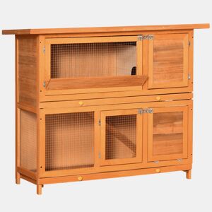 PawHut Coelheira de Madeira Exterior de 2 Níveis Gaiola para Coelhos com Teto Asfáltico Dobrável Rampa Portas e 2 Bandejas Removíveis 120x48x100cm Madeira