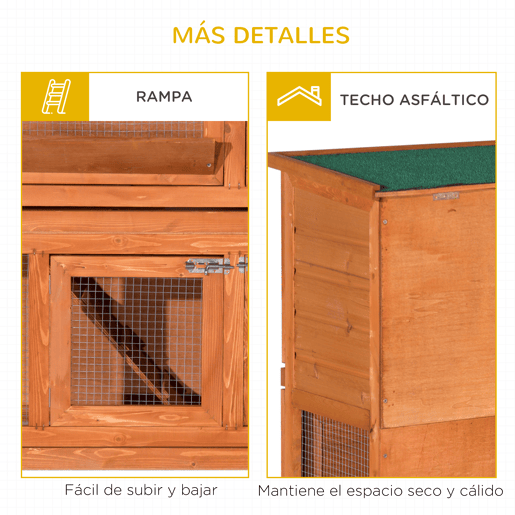 PawHut Coelheira de Madeira Exterior de 2 Níveis Gaiola para Coelhos com Teto Asfáltico Dobrável Rampa Portas e 2 Bandejas Removíveis 120x48x100cm Madeira