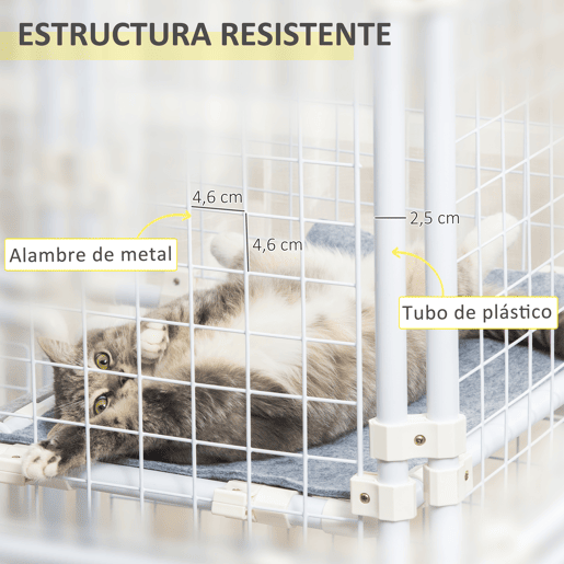 PawHut Recinto Metálico para Animais de Estimação Gaiola para Coelhos com 16 Painéis de 68x68x2,5cm Trava e Escada para Cobaias Desenho DIY Branco