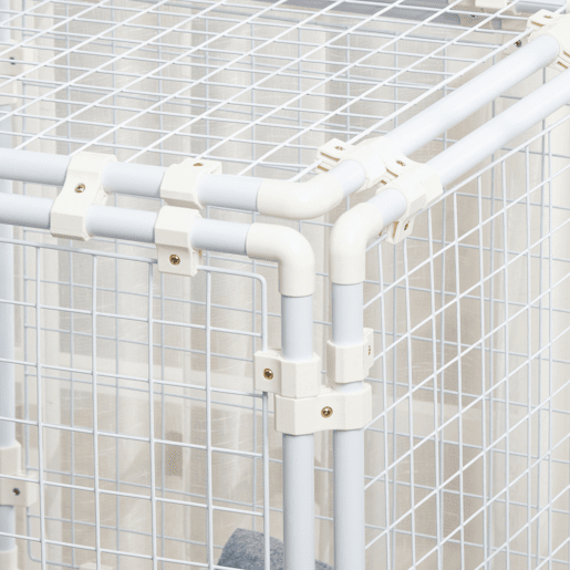 PawHut Recinto Metálico para Animais de Estimação Gaiola para Coelhos com 16 Painéis de 68x68x2,5cm Trava e Escada para Cobaias Desenho DIY Branco