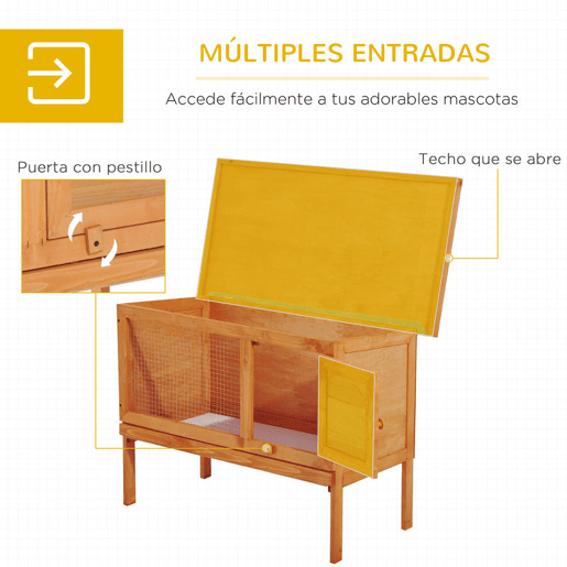 PawHut Coelheira de Exterior Casa para Coelhos Elevada com Bandeja Removível Fácil de Limpar Estável e Boa Ventilação 90x45x65cm Madeira
