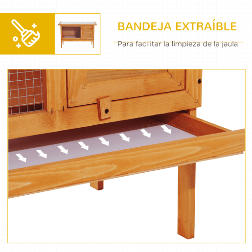 PawHut Coelheira de Exterior Casa para Coelhos Elevada com Bandeja Removível Fácil de Limpar Estável e Boa Ventilação 90x45x65cm Madeira
