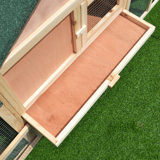 PawHut Coelheira de Exterior Grande Gaiola de Madeira para 2-4 Coelhos com Teto Asfáltico Recinto de Arame Bandeja Removível e Rampas 210x45,5x84,5cm Natural