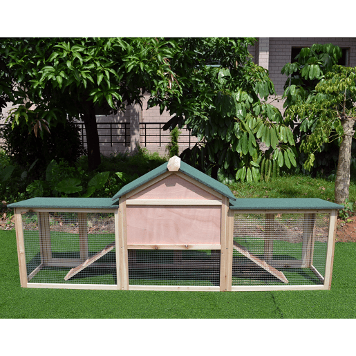 PawHut Coelheira de Exterior Grande Gaiola de Madeira para 2-4 Coelhos com Teto Asfáltico Recinto de Arame Bandeja Removível e Rampas 210x45,5x84,5cm Natural